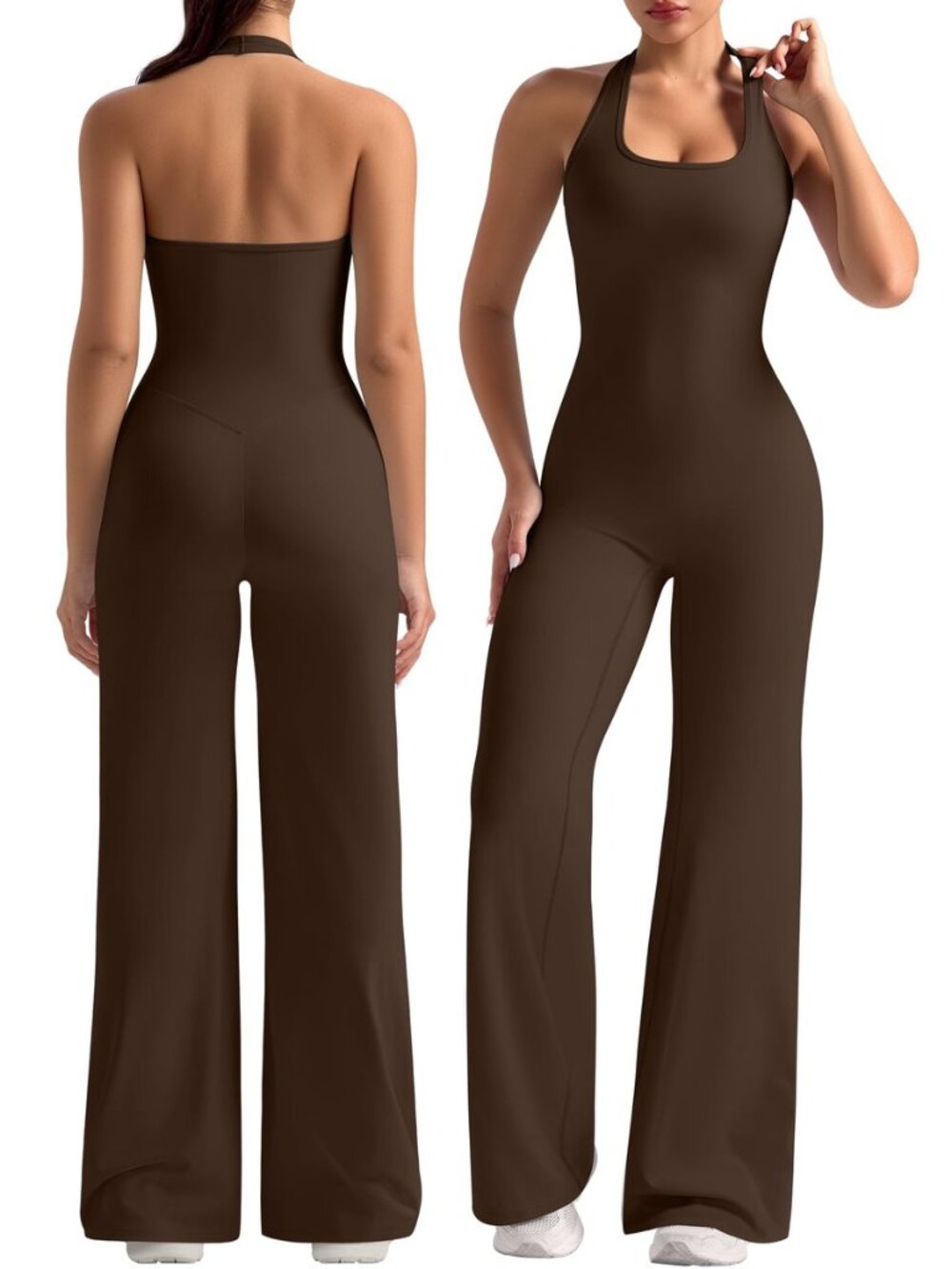 Women Wide Leg Jumpsuits Halter Neck Workout One Piece Outfits Backlesss Gym